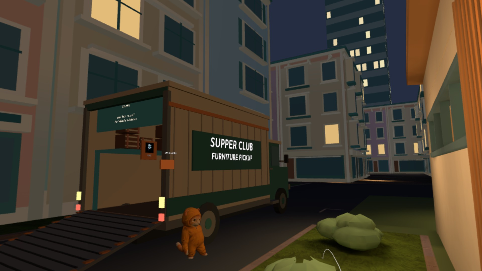 The supper club furniture delivery truck parked outside